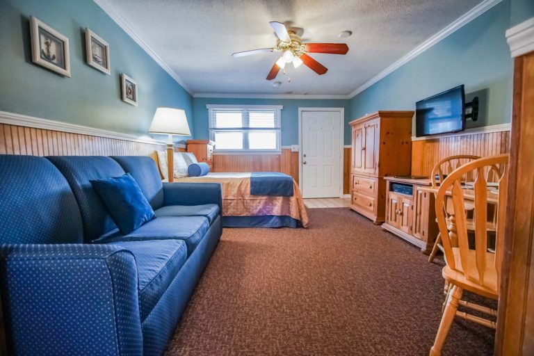 Studio View with sofa, bed and TV